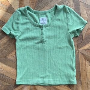 GAP Teen Green Ribbed Henley Tee with Pointelle Detail